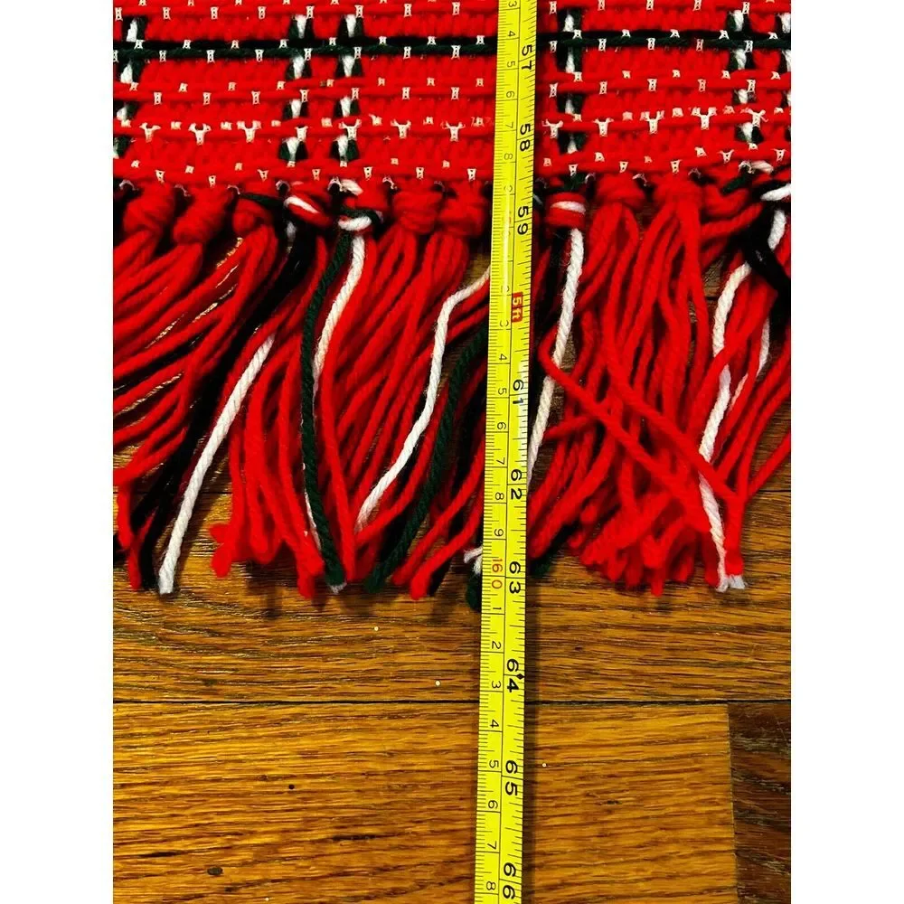 Vintage Handmade Red/White/Black Afghan Throw‎ Blanket Crochet 36